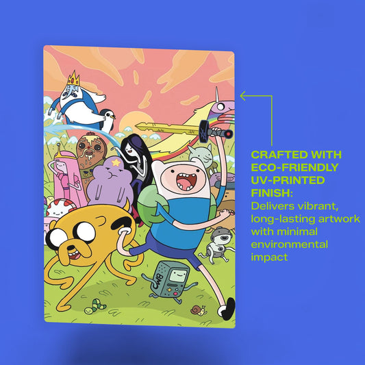 Adventure Time metal poster with eco-friendly UV-printed finish featuring a vibrant sunset and the Land of Ooo.