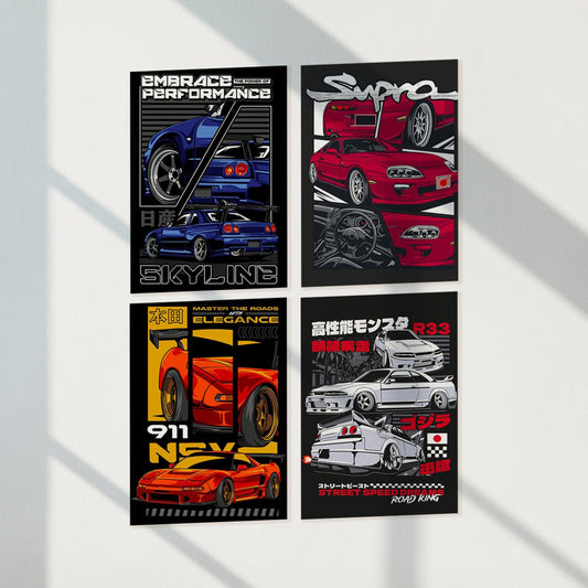 JDM Legends Car Poster Set of 4