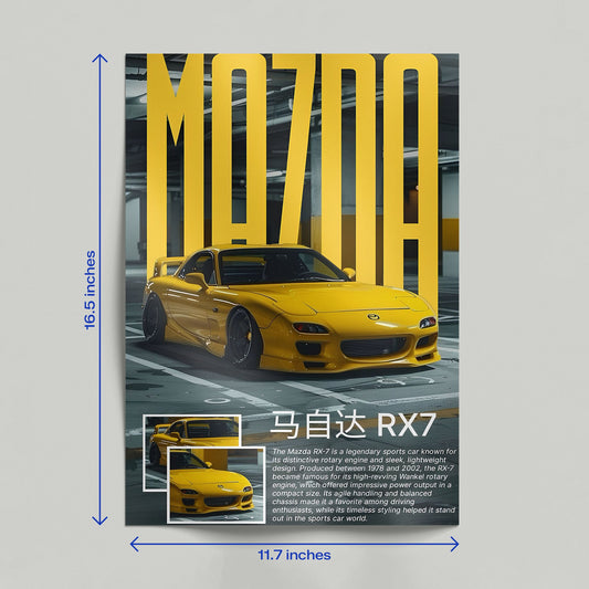 Close up shot of a hand holding the premium matte finish Mazda RX-7 FD JDM car poster to showcase print quality.
