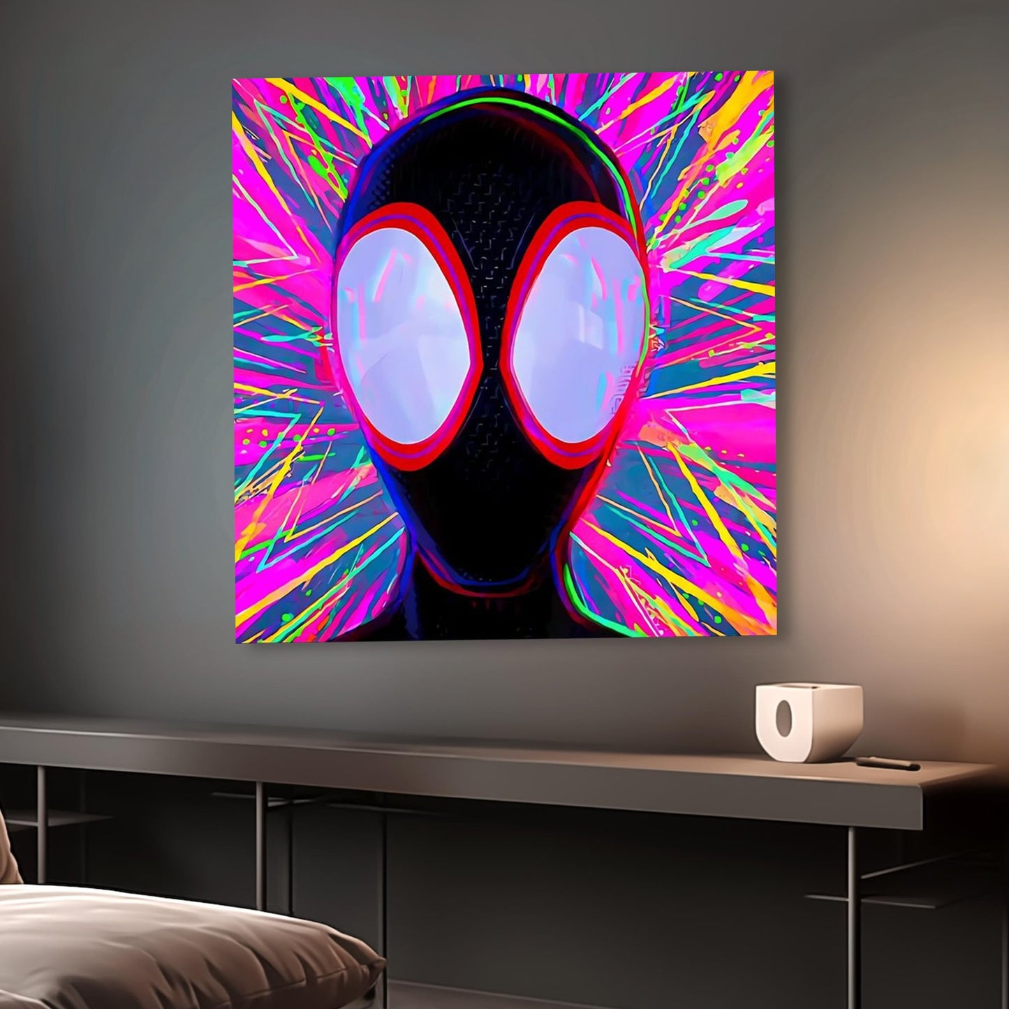 Miles Morales Spider-Man Neon Psychedelic Square Poster
