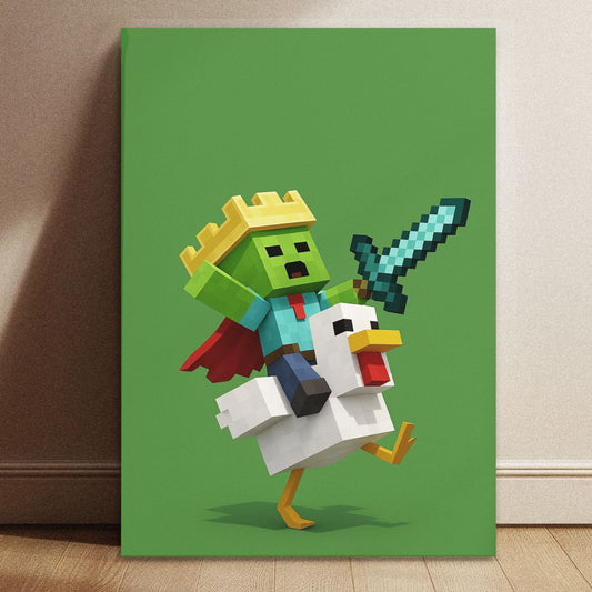 Minecraft Zombie King riding a chicken poster with dimensions 8.3 by 11.7 inches for gaming room decor.