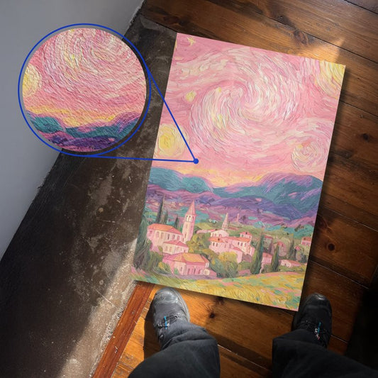 Pink Starry Night Van Gogh Style Town Textura