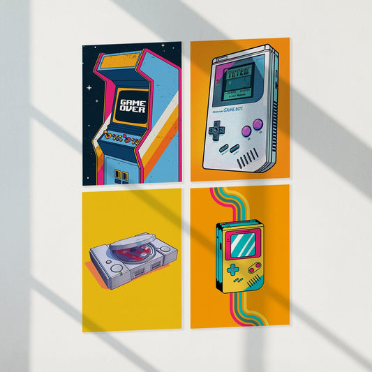 Retro Gaming Console Poster Set of 4