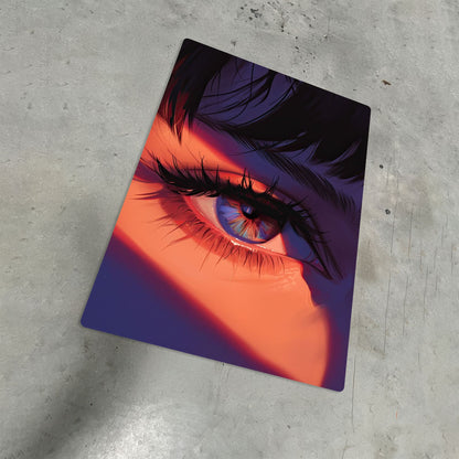 anime girl aesthetic eye close up metal poster on concrete floor