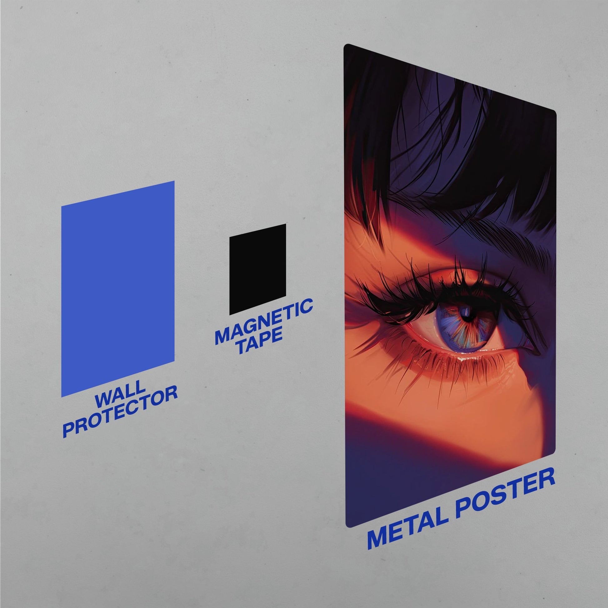 anime girl aesthetic eye close up metal poster with wall protector and magnetic tape mounting kit