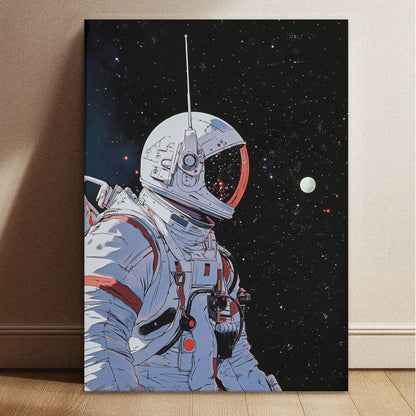 Astronaut space voyager wall art in 8.3 by 11.7 inch size showing a detailed cosmic galaxy background.