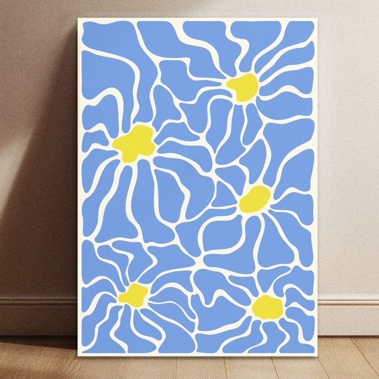 Blue floral abstract organic pattern poster featuring a modern botanical design measuring 8.3 by 11.7 inches.