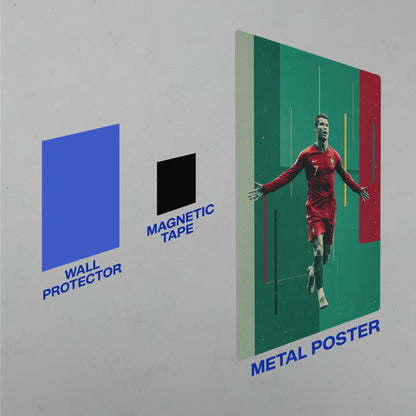 Cristiano Ronaldo Portugal football legend metal poster with wall protector and magnetic tape mounting accessories