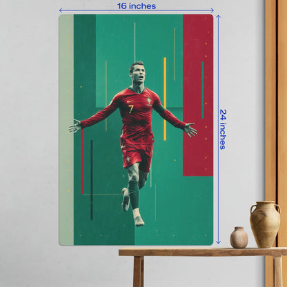 Large size Cristiano Ronaldo Portugal football legend metal poster measuring 16 by 24 inches for wall decor