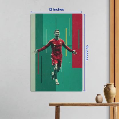 Medium size Cristiano Ronaldo Portugal football legend metal poster measuring 12 by 18 inches for wall decor
