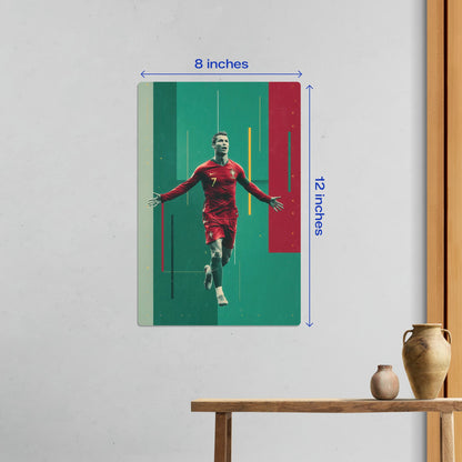 Small size Cristiano Ronaldo Portugal football legend metal poster measuring 8 by 12 inches for wall decor
