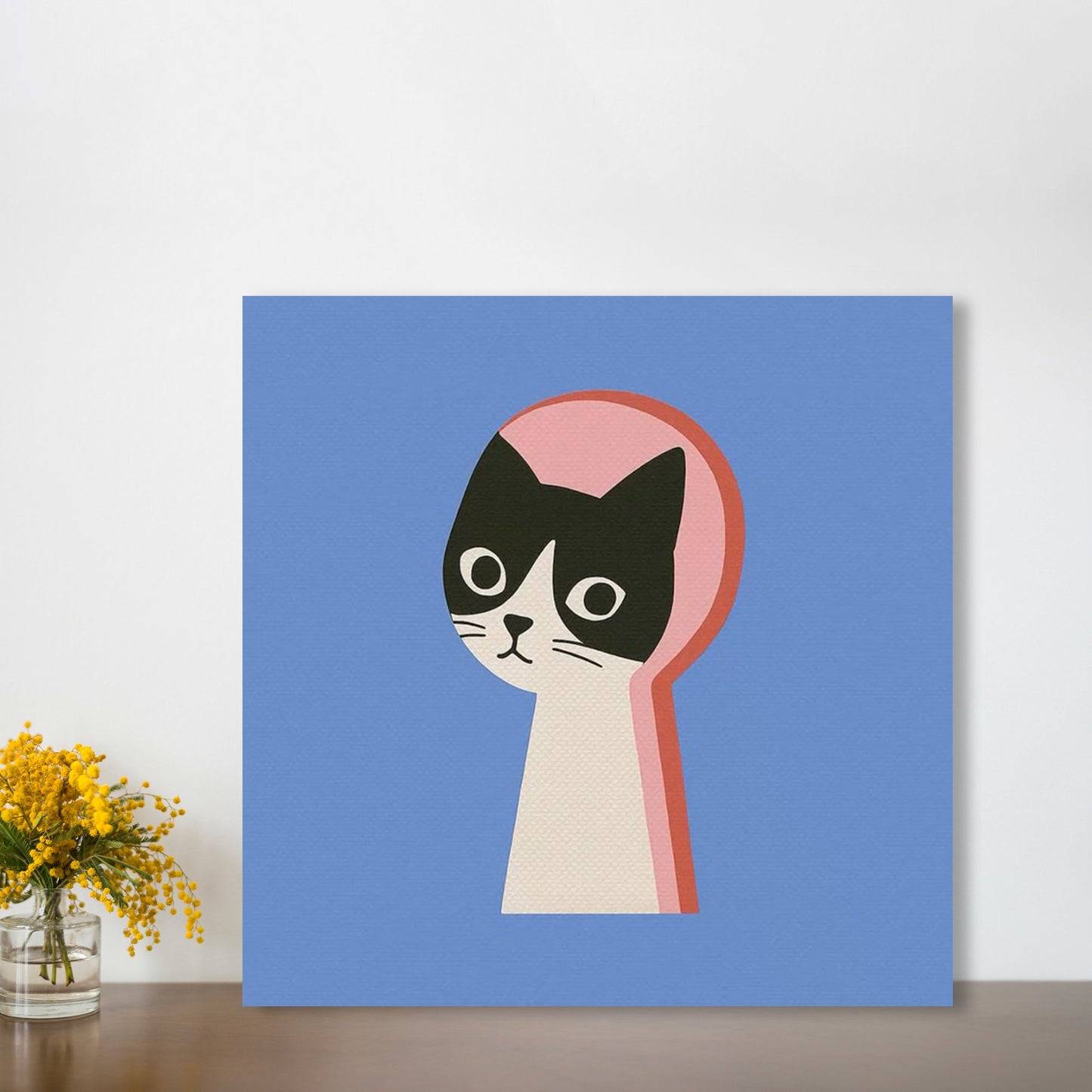 Curious Tuxedo Cat Pop Art Minimalist Square Poster