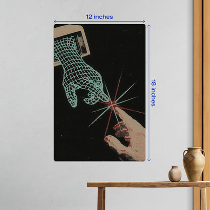 Medium size Digital Creation of Adam galaxy metal poster measuring 12 by 18 inches as a centerpiece in a modern room setting.