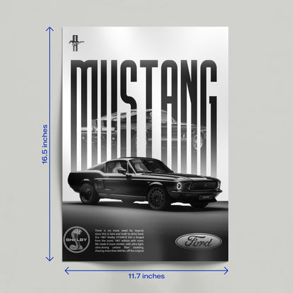 Hand holding a 1967 Ford Mustang Shelby GT500CR 545 black and white automotive enthusiast poster.