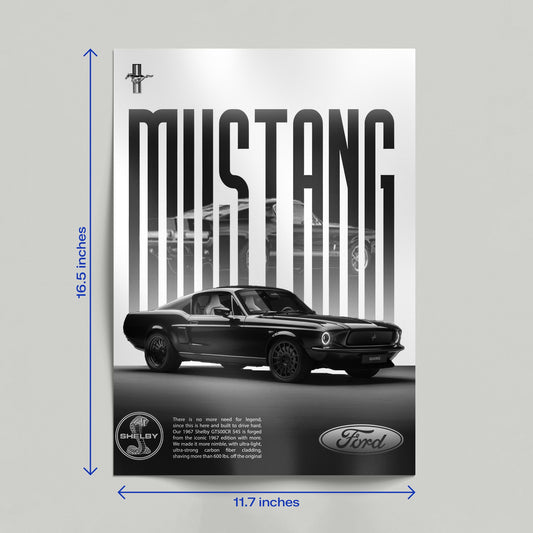 Hand holding a 1967 Ford Mustang Shelby GT500CR 545 black and white automotive enthusiast poster.