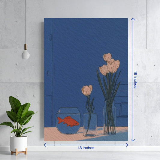 Goldfish and Flowers Blue Still Life Textura