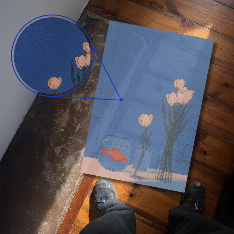 Goldfish and Flowers Blue Still Life Textura