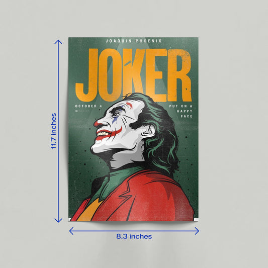 Joker Joaquin Phoenix illustrated canvas art print leaning against a wall in a modern home interior setting.