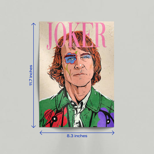 Joaquin Phoenix Joker pastel art poster leaning against a wall in a brightly lit room as a modern home decor display.