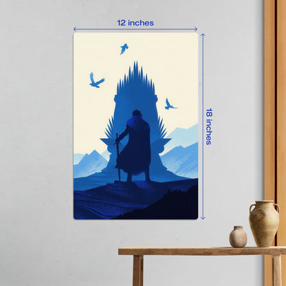 Medium 12x18 inch Jon Snow Game of Thrones metal poster scaled against interior furniture to highlight the versatile size.