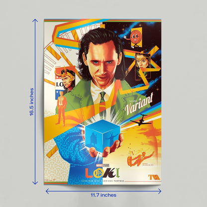 Person holding a high quality printed Loki TVA Variant Multiverse poster to show scale and vibrant color detail.