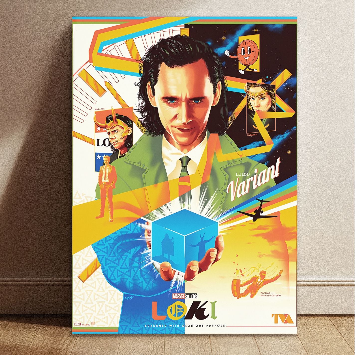 Marvel Studios Loki TVA Variant Multiverse A4 poster 8.3 by 11.7 inches featuring the Tesseract and Sylvie variant.