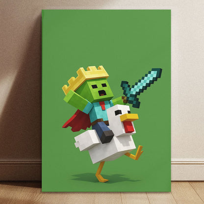 Minecraft Zombie King riding a chicken poster with dimensions 8.3 by 11.7 inches for gaming room decor.