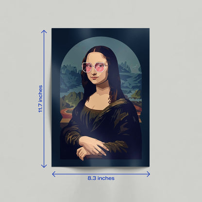 Mona Lisa pop art poster with pink shades leaning against a wall in a stylish room for aesthetic decor.