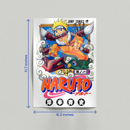 Large 11.7 by 16.5 inch Naruto manga cover poster with detailed Japanese graphics and Jump Comics branding.