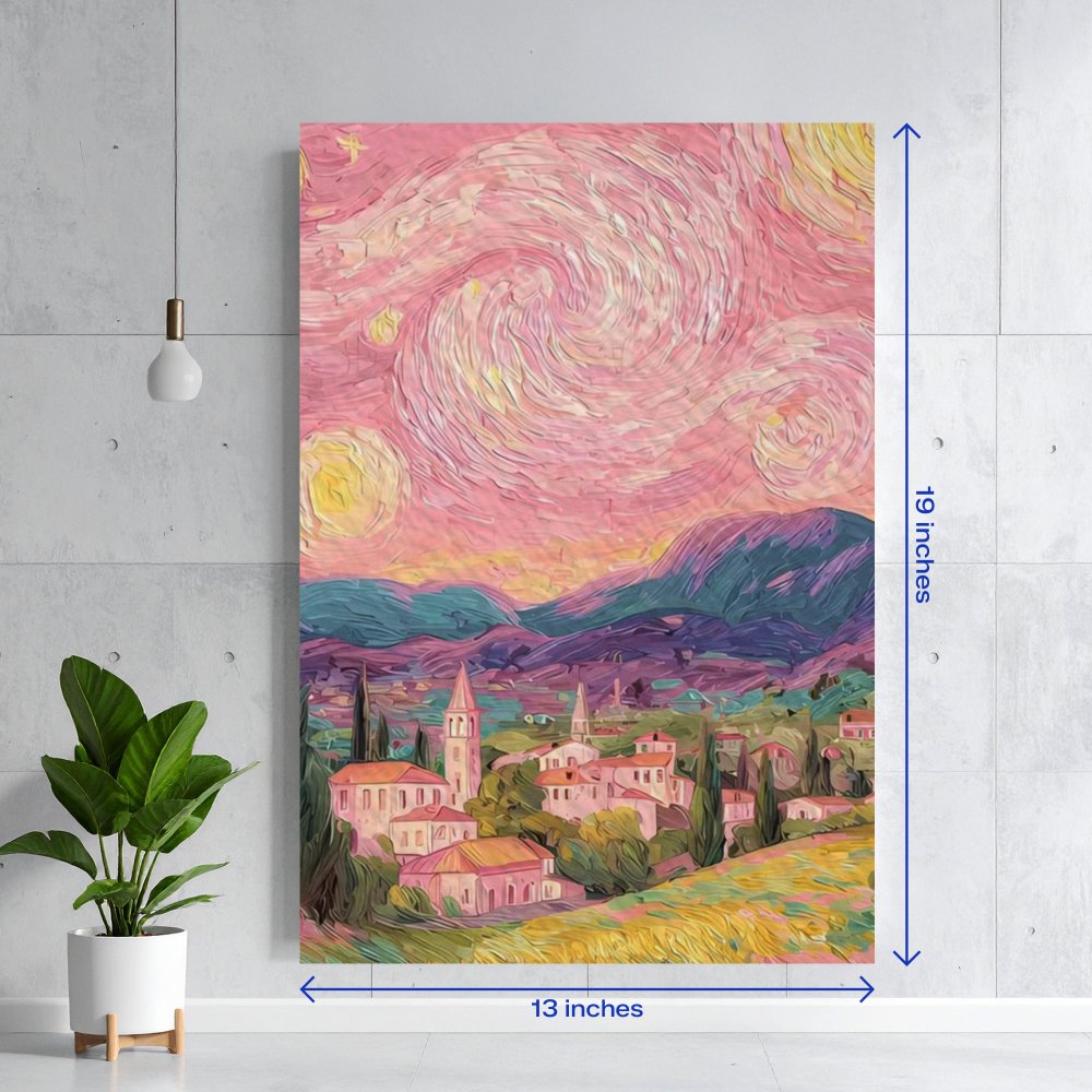Pink Starry Night Van Gogh Style Town Textura
