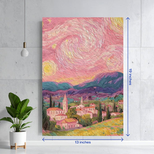 Pink Starry Night Van Gogh Style Town Textura