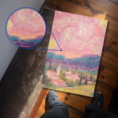 Pink Starry Night Van Gogh Style Town Textura