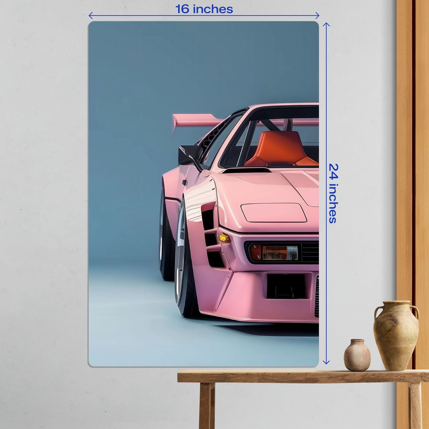 bold pink porsche 911 widebody metal poster in the large 16x24 inch statement size