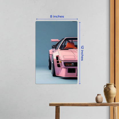 pink porsche 911 widebody jdm metal poster in the compact 8x12 inch small size