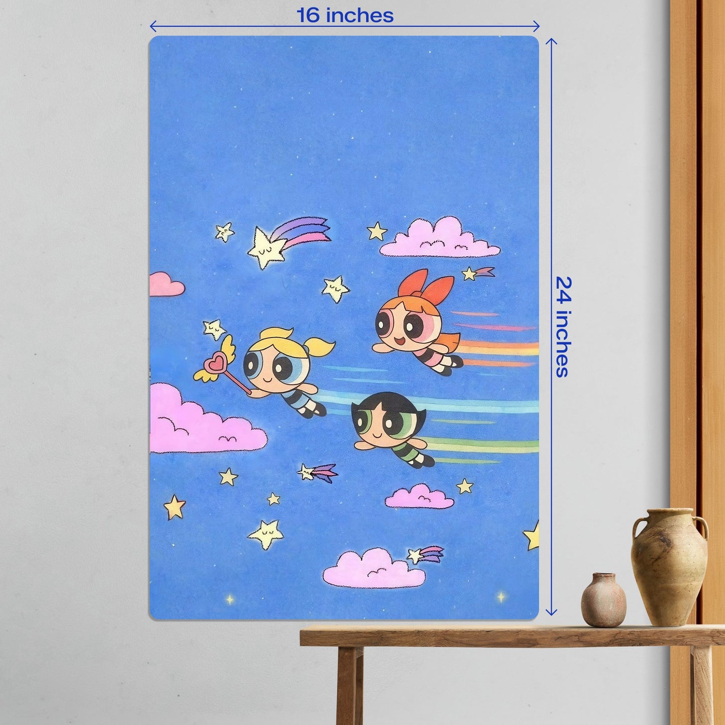 Powerpuff Girls Flying in Starry Sky Metal Poster