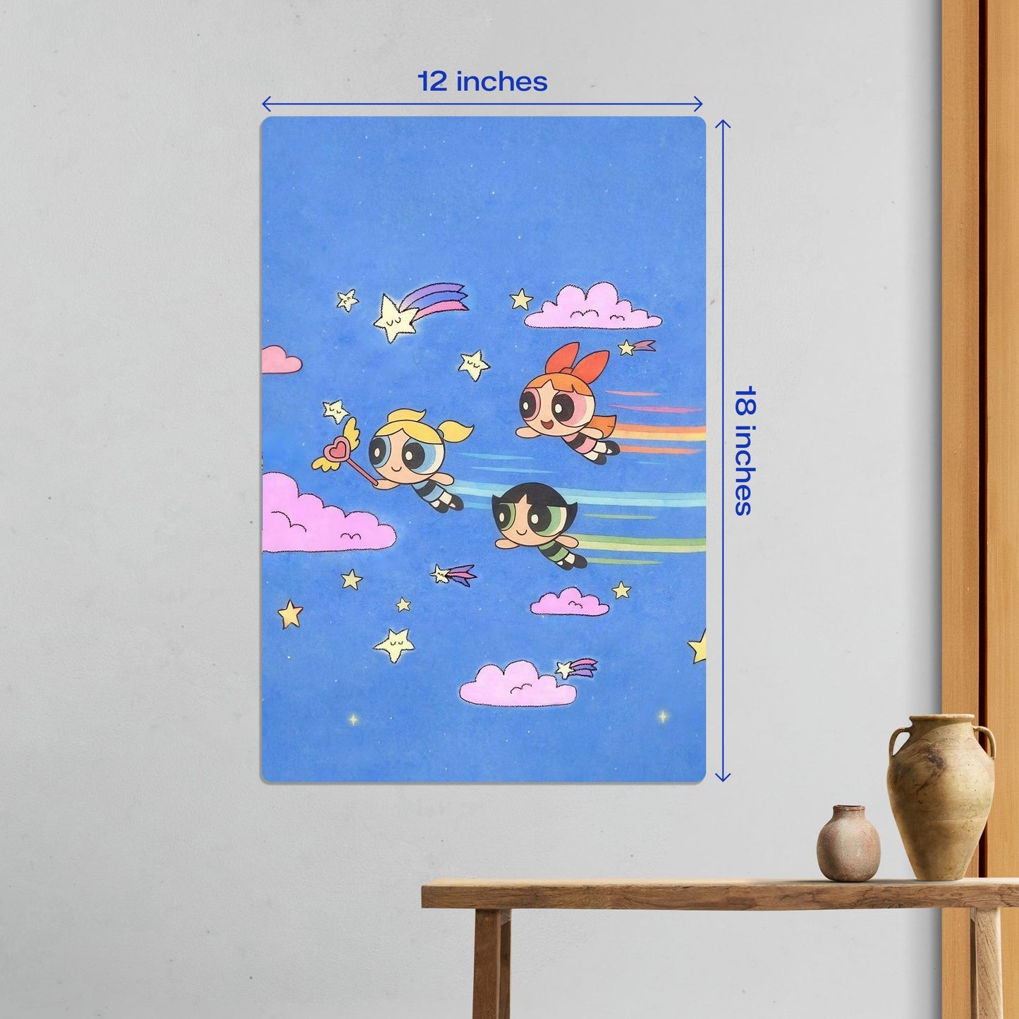 Powerpuff Girls Flying in Starry Sky Metal Poster