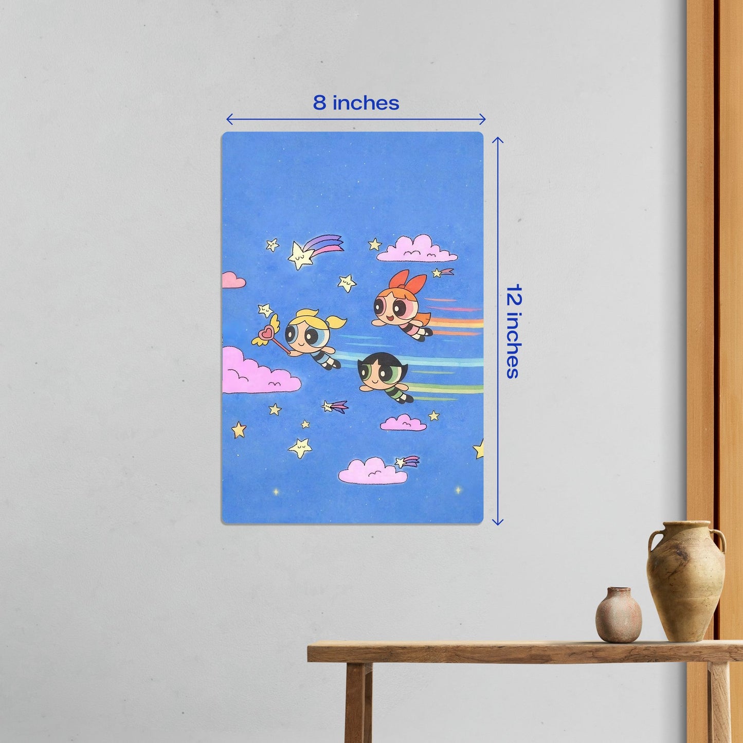 Powerpuff Girls Flying in Starry Sky Metal Poster