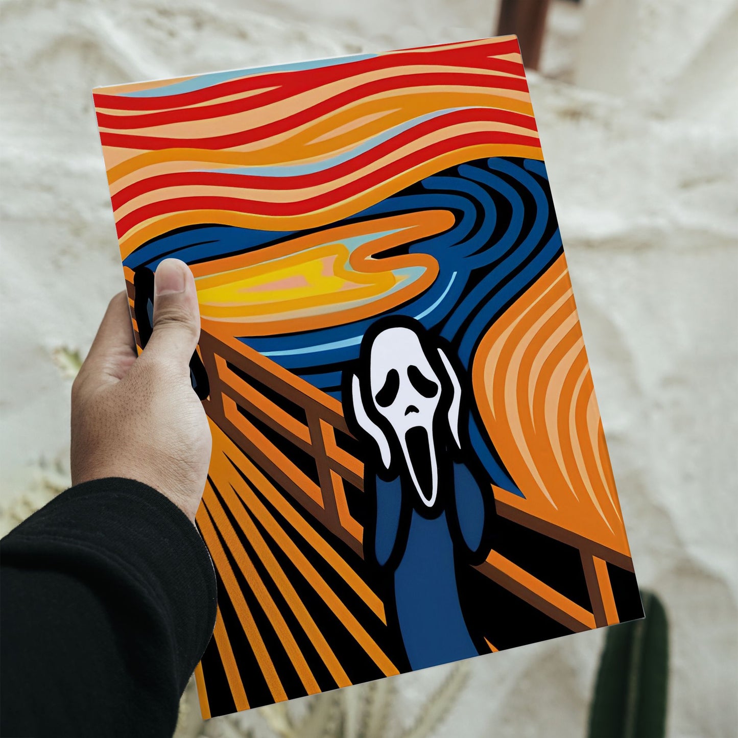 Modern minimal pop art version of The Scream by Edvard Munch poster with dimensions 11.7 by 16.5 inches.