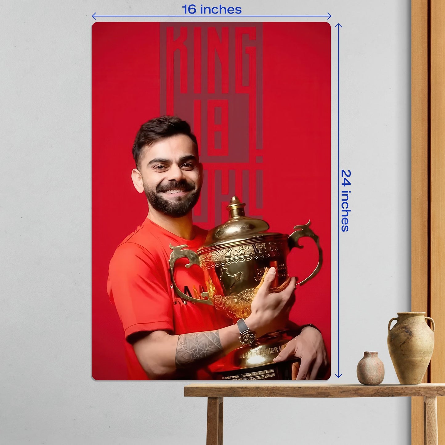 Large size Virat Kohli King 18 cricket legend metal poster measuring 16 by 24 inches for wall decor