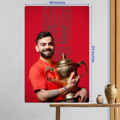 Large size Virat Kohli King 18 cricket legend metal poster measuring 16 by 24 inches for wall decor