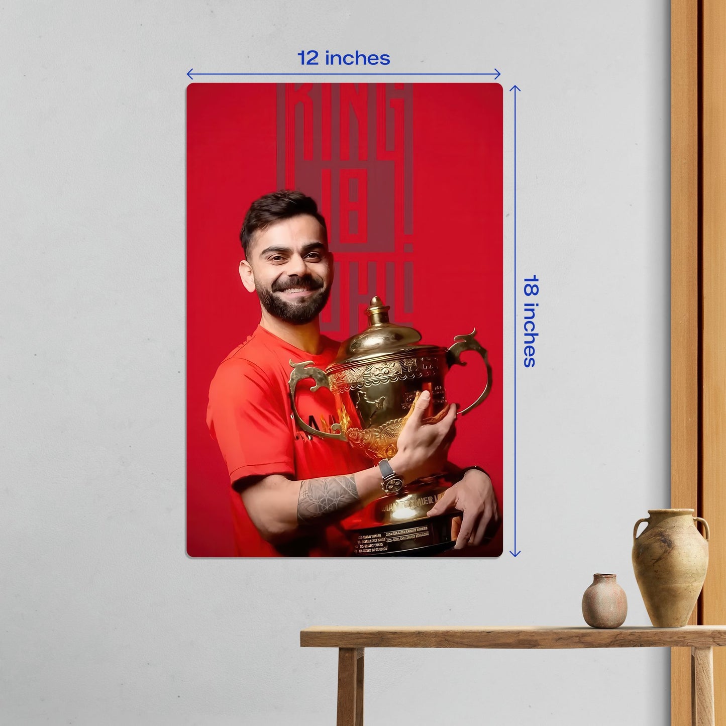 Medium size Virat Kohli King 18 cricket legend metal poster measuring 12 by 18 inches for wall decor