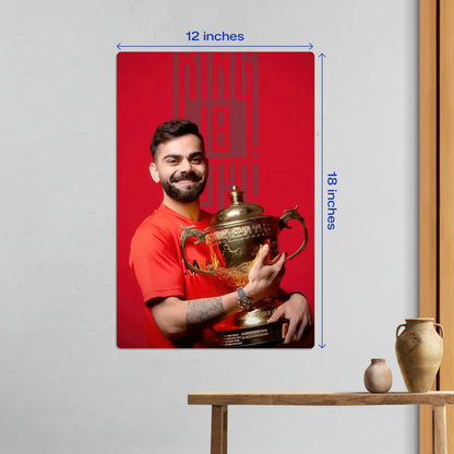 Medium size Virat Kohli King 18 cricket legend metal poster measuring 12 by 18 inches for wall decor
