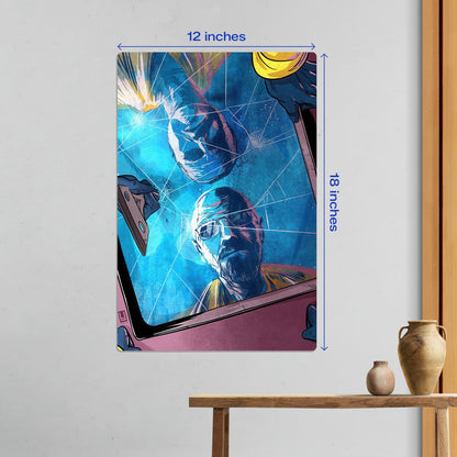 Medium 12x18 inch Walter White Breaking Bad metal poster scaled against interior furniture to highlight the versatile size.