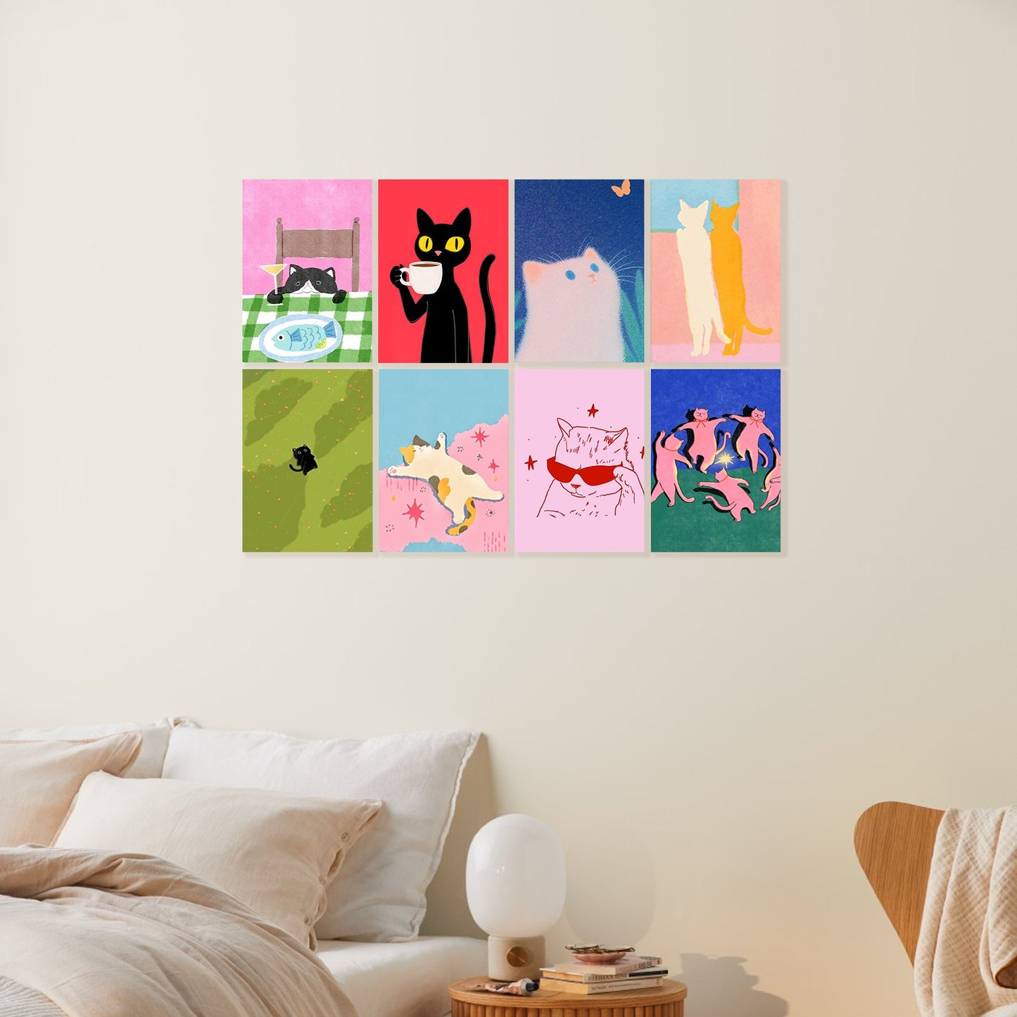 Whimsical & Colorful Cat Illustration Posters Set of 8
